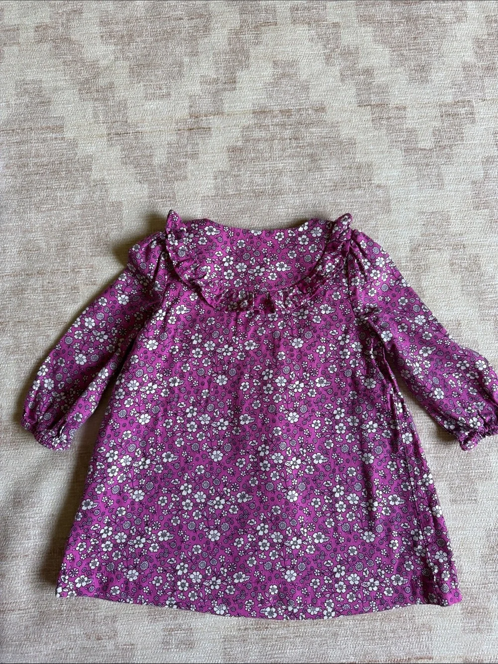 Baby GAP Girls Floral Ruffle Long-Sleeve Cotton Dress Purple & White size 6-12M